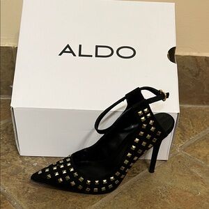 Aldo Black Heels with Gold Stud Detailing